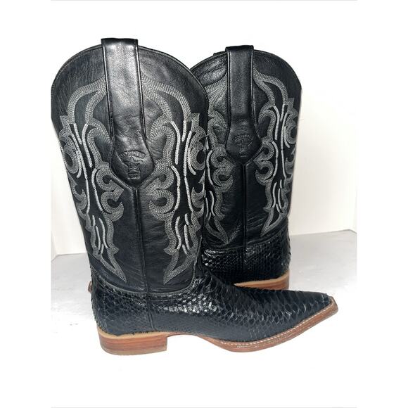 Los Altos Cowboy Boots Mens 7EE Black Exotic Genuine Python Snake Pointed Toe‎ - Picture 3 of 10